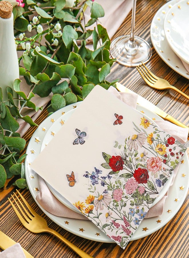 JarThenaAMCS 80Pcs Vintage Wildfloral Paper Napkins Wildflower Butterfly Decorative Luncheon Napkins Dinner Hand Napkins for Home Party Supplies Table Decor - Image 5
